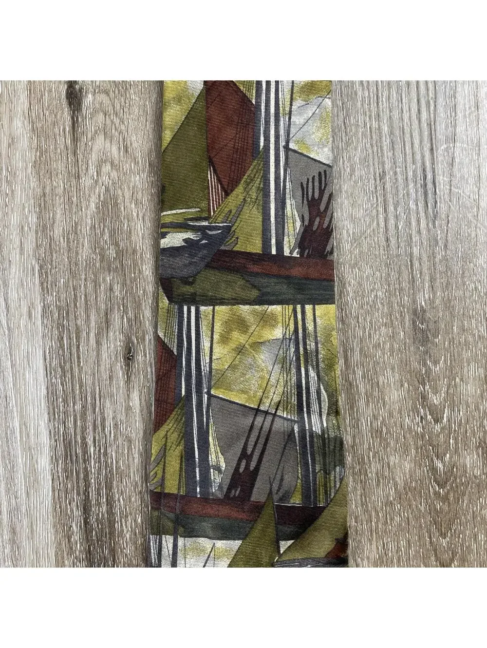Lot Of 4 VTG Abstract Ties Sailboats Golden Grapes Geometric Hand Made USA